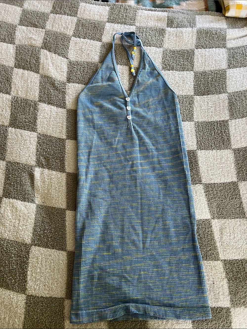 Blue bodycon halter dress